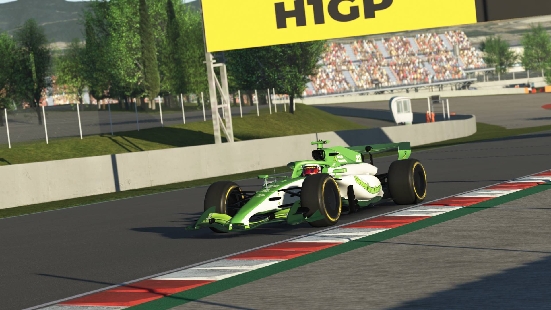 Luqman Fazrul's Green Limau Racing car celebrating the Barcelona GP win in H1GP 2026